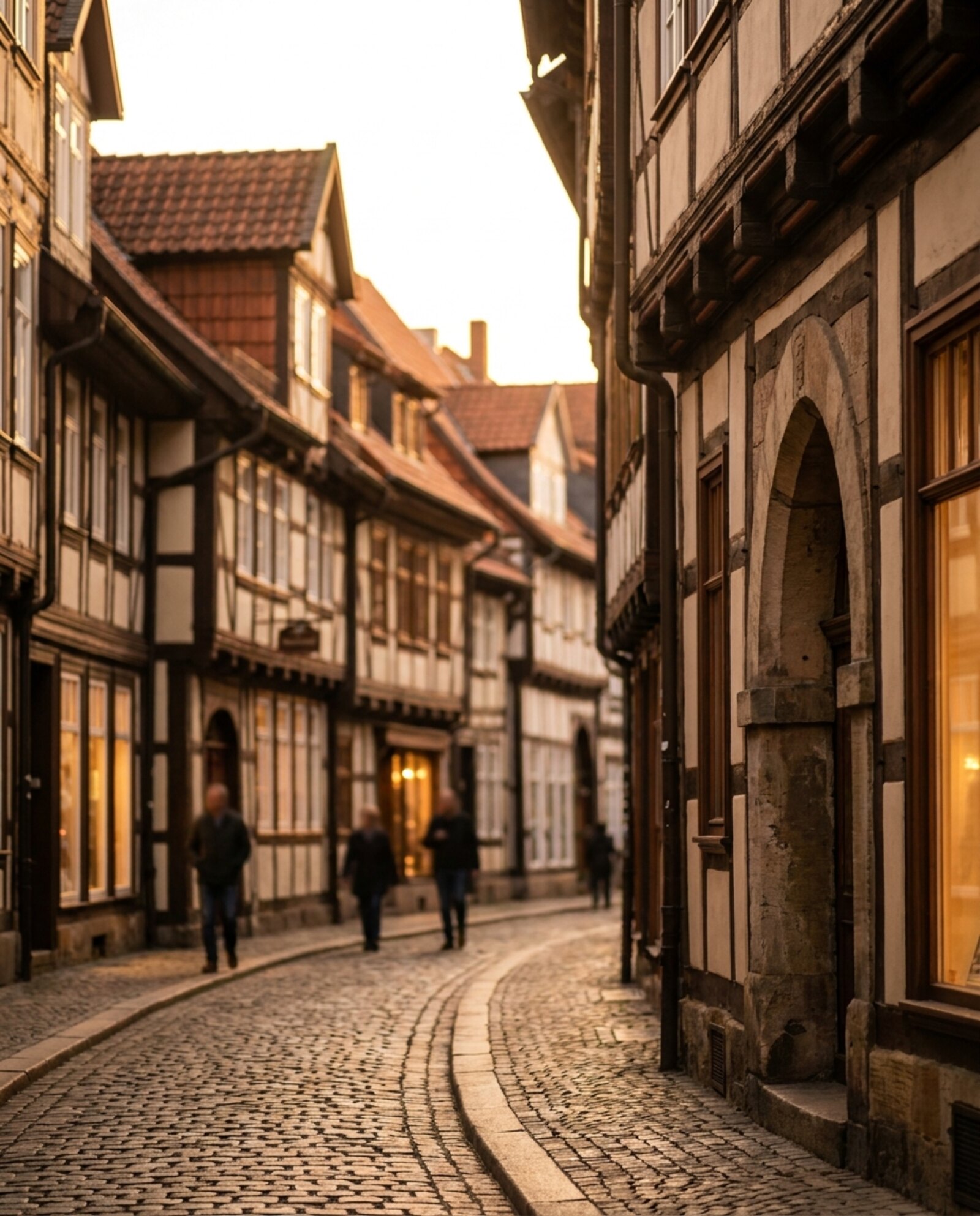 Altstadt von Göttingen mit Fachwerk im warmen Abendlicht